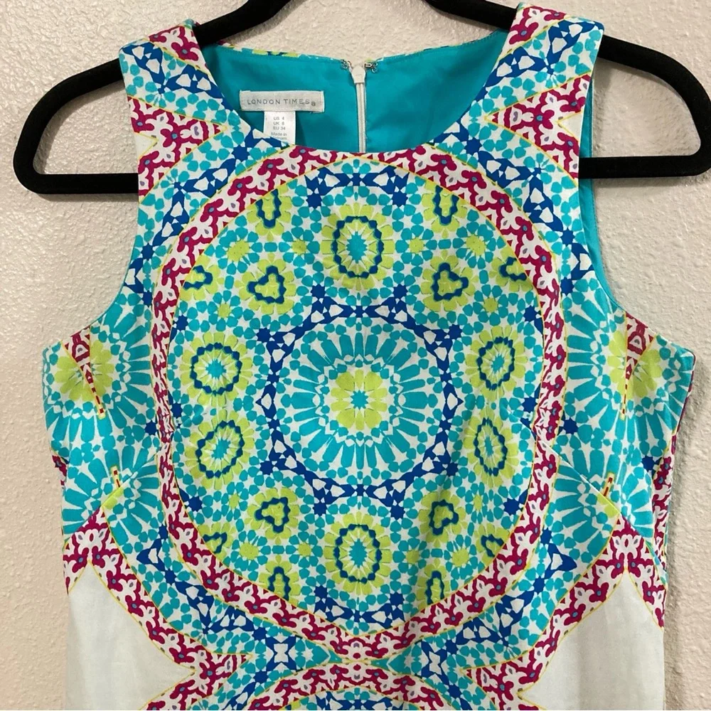 London Times Paisley Geometric Dress Sleeveless Cotton blend multicolor Size 4 - Picture 3 of 13